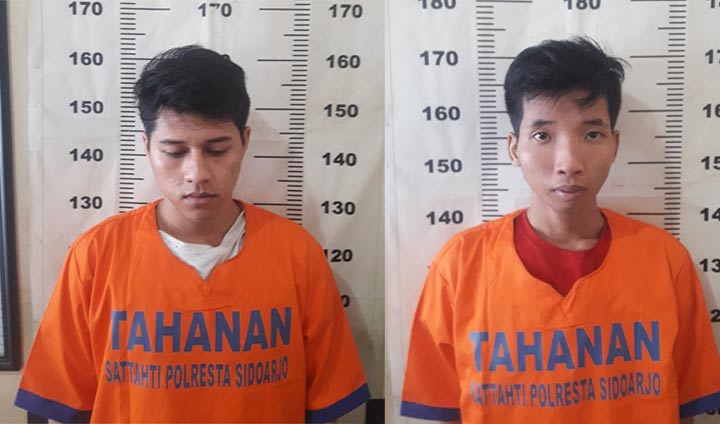 Tersangka Setyo Aji dan Rizal Fadhilah diamankan di Mapolresta Sidoarjo.
