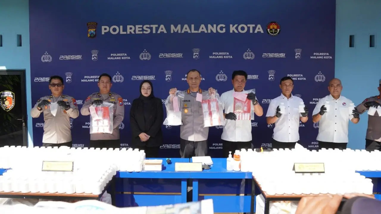 Polresta Malang Kota Bongkar Jaringan Narkoba, Sita 2 Kg Sabu dan 490 Ribu Pil Double L