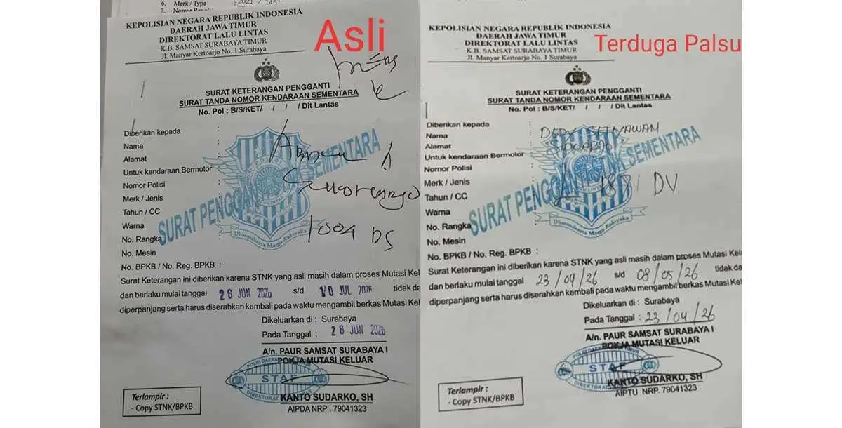 Calo STNK di Surabaya Diduga Palsukan Resi Mutasi, Wajib Pajak Dirugikan Segini