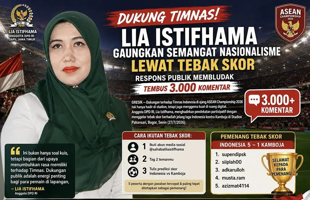 Gelar Tebak Skor Timnas Berhadiah, Unggahan Anggota DPD RI Lia Istifhama Diserbu 3.000 Komentar