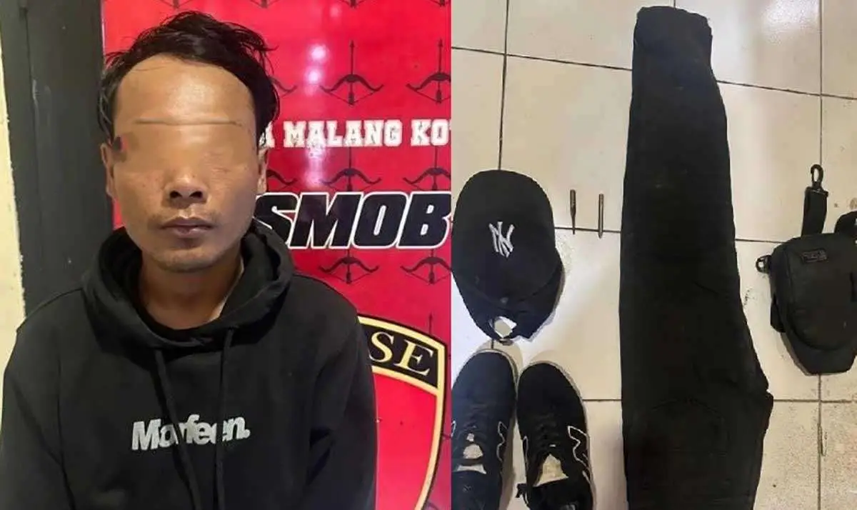 Pelaku dan barang bukti yang diamankan petugas dari Satreskrim Polresta Malang Kota.