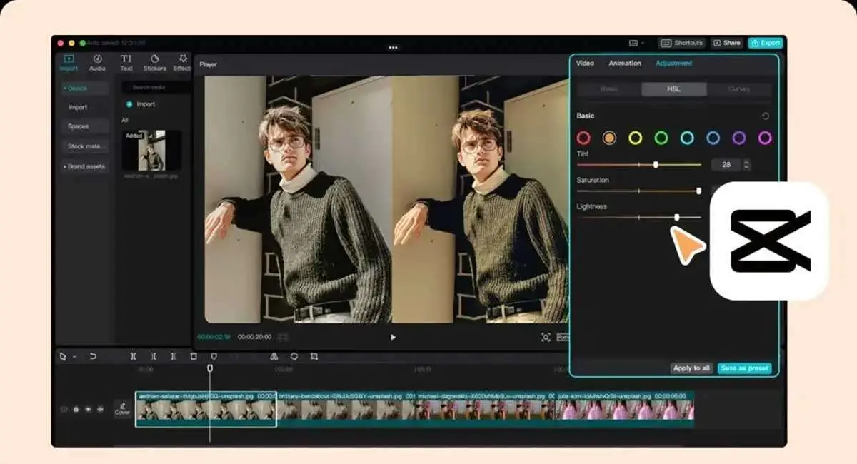 Tangkapan layar edit video di CapCut.