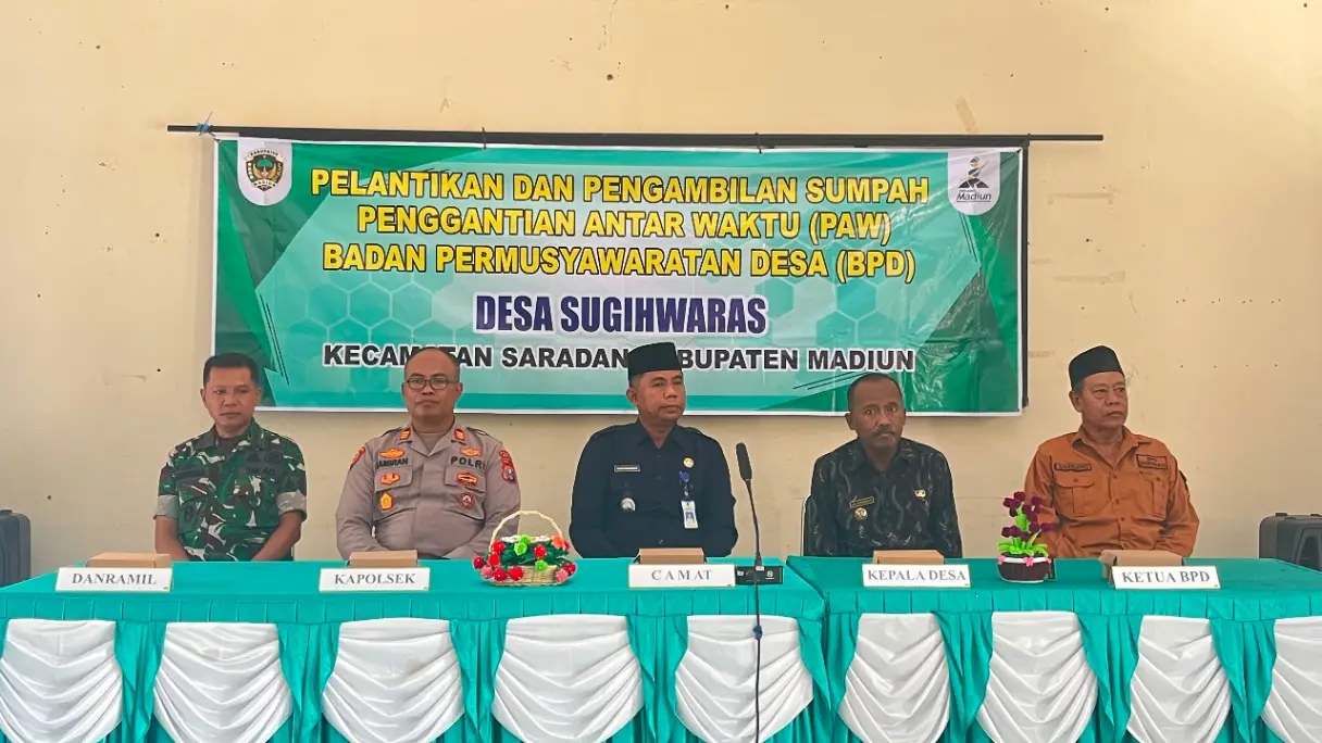 Percepat Pembangunan Desa, Pemdes Sugihwaras Madiun Lakukan Pelantikan PAW BPD