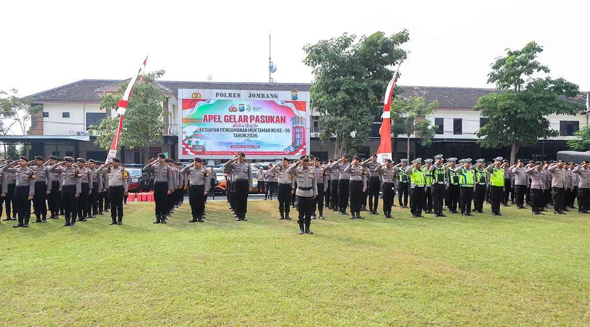 Siapkan Pengamanan Muktamar ke-35 NU, Polres Jombang Gelar Apel Pasukan