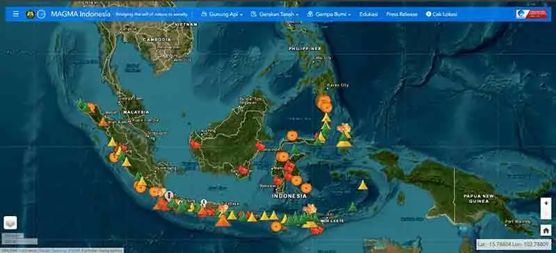 Tampilan laman Magma Indonesia yang dikembangkan oleh Badan Geologi bersama PVMBG. Foto: Magma Indonesia.