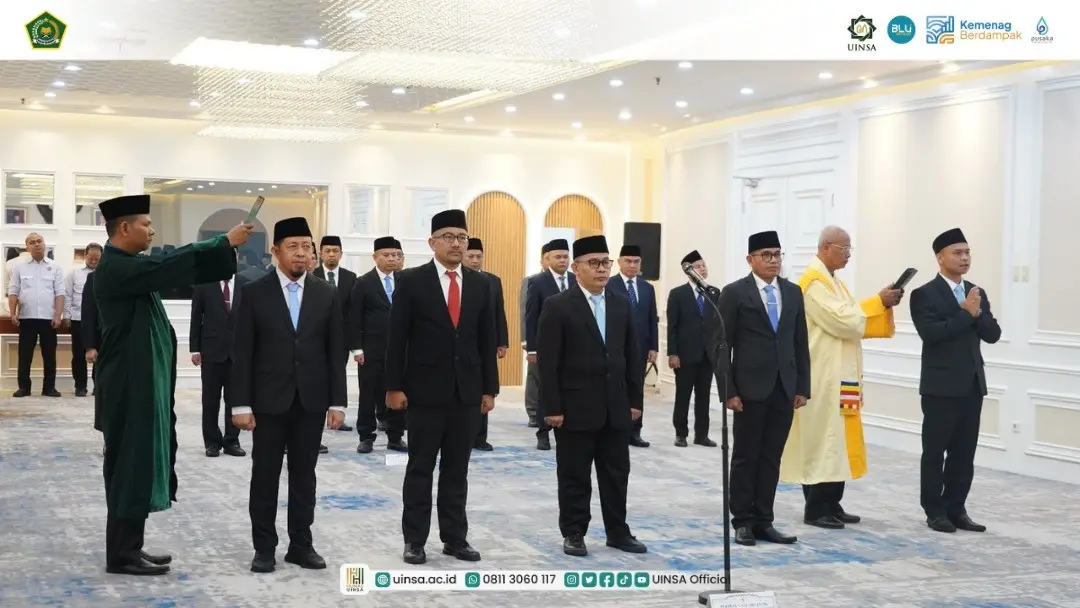 Prof Akh Muzalli, PhD, saat dilantik sebagai Rektor UINSA di kantor Kemenag Jakarta pada Selasa 15 September 2026. Foto: dok. uinsa