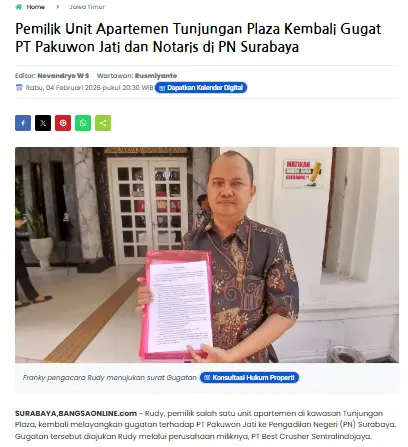 Hak Jawab: Kuasa Hukum Rudy Widjaja Luruskan Pemberitaan Gugatan 4 Februari 2026