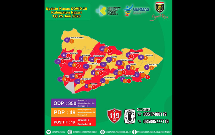 Peta data sebaran Covid-19 Kabupaten Ngawi.