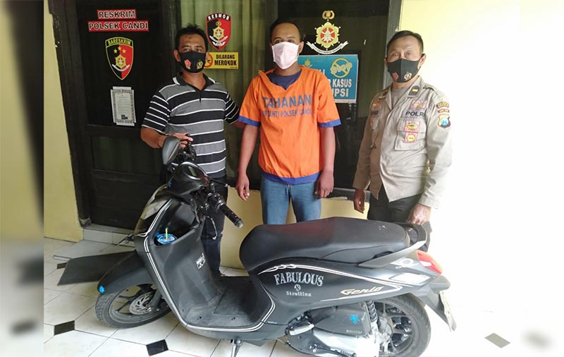 Tersangka diamankan di Mapolsek Candi beserta motor yang digunakan sebagai sarana.