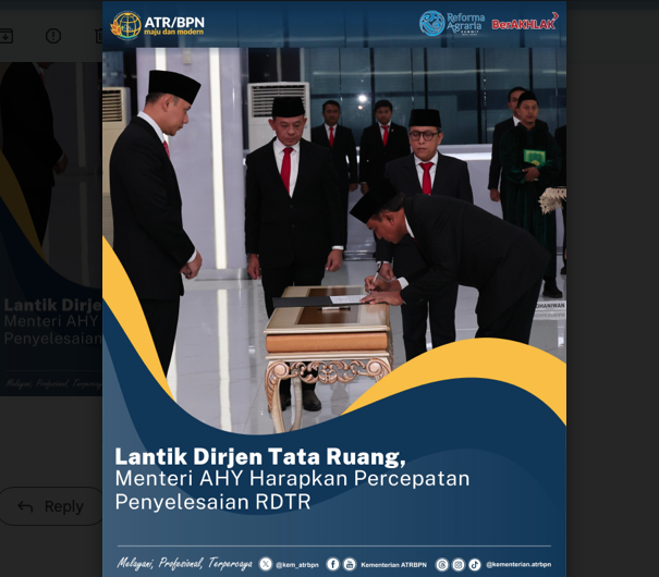 Dwi Hariyawan Dilantik Jadi Dirjen ATR, Menteri AHY Minta Bertugas Sesuai Target
