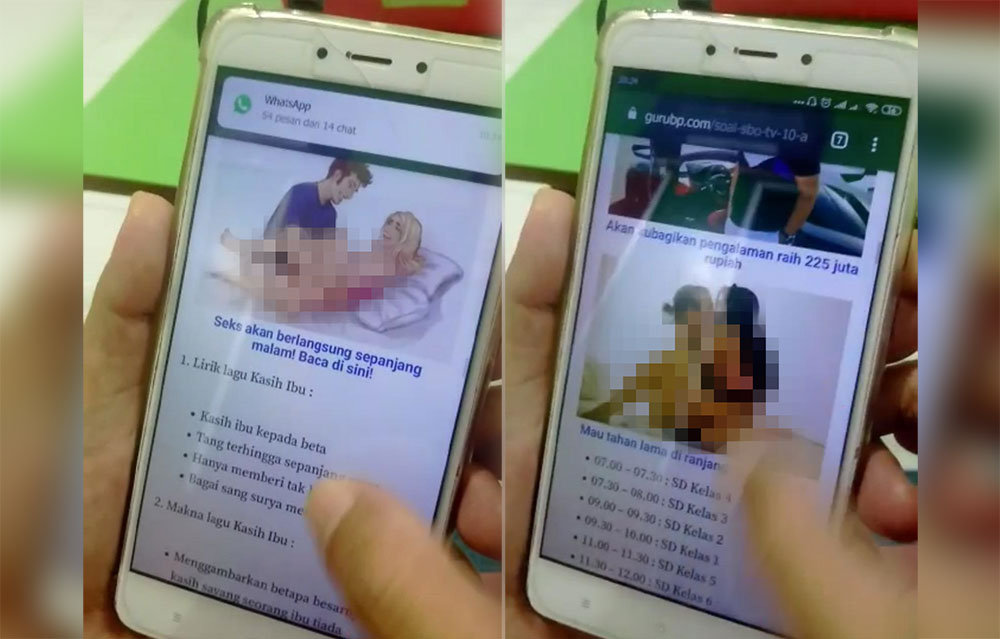 Cuplikan video yang menunjukkan seorang guru tengah membuka materi pembelajaran daring berisi konten porno.
