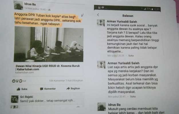 Print out bukti postingan dr Idrus yang dinilai DPRD sebagai pelecehan.