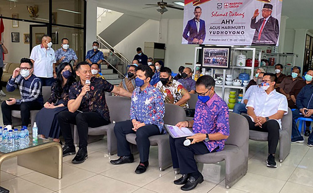 AHY berkunjung ke Pabrik Maspion I di Aloha, Gedangan Kabupaten Sidoarjo Jawa Timur, Sabtu (19/2).