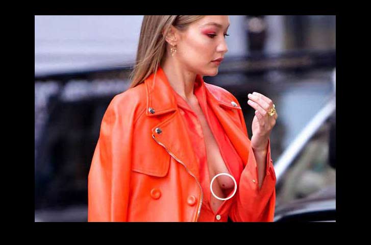 Pakai Gaun Tanpa BH, Tahi Lalat Gigi Hadid di Bawah Buah Dada Kiri Mengintip