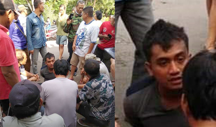 Pria diduga maling yang terjebak di jemuran salah satu rumah di perumahan TNI AL sempat dihujani bogem mentah.
