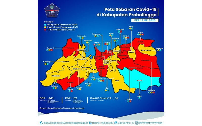 Peta sebaran Covid-19 di Probolinggo.
