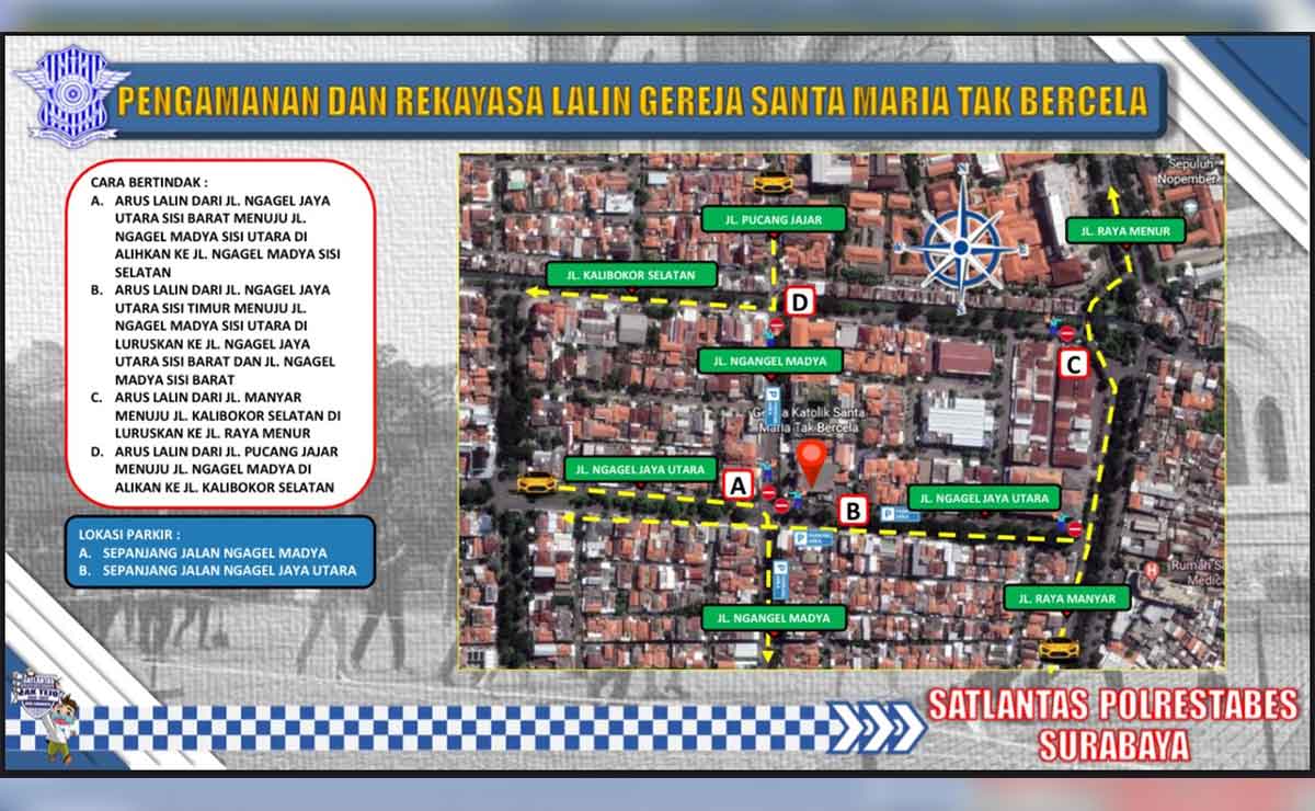 Berikut Rekayasa Lalu Lintas yang Dilakukan Polisi di Surabaya saat Misa Natal 2022