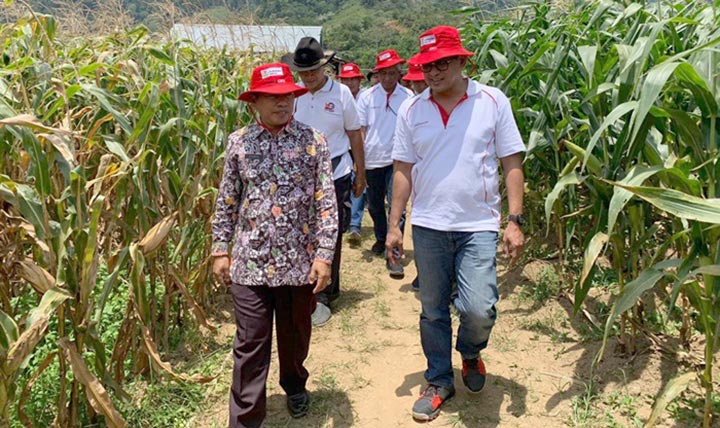 Dirut PG, Rahmad Pribadi (kanan) bersama pejabat daerah setempat saat temu petani jagung di Sumatera Barat. foto: ist