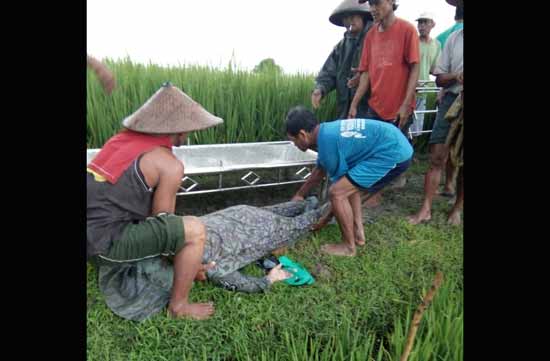 Korban saat dievakuasi oleh warga.