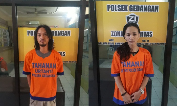 Pasangan istri pemakai sabu diamankan di Mapolsek Gedangan.