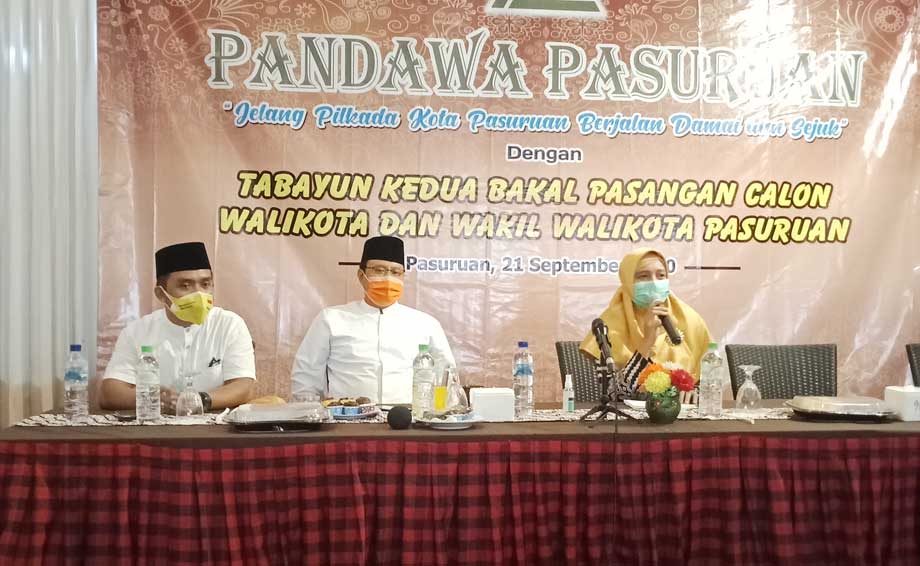 Gus Ipul dan Adi Wibowo saat menghadiri acara Tabayun Bakal Paslon Pilwali Pasuruan 2020 yang digelar oleh Pandawa Pasuruan, Senin (21/9).
