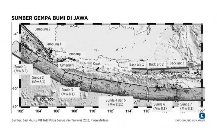 Peta gempa Indonesia, hasil penelitian LIPI Tahun 2016.