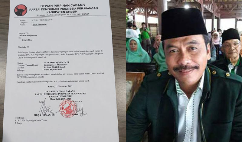 Surat pengantar dari DPC PDIP Gresik ke DPP untuk pendaftaran Moh. Qosim sebagai bakal cabup Gresik 2020.